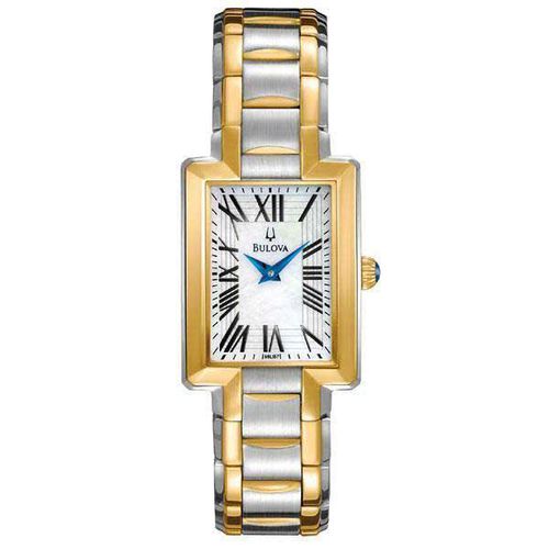 L157 Women's Two Tone Gold Plated White Mother of Pearl Dial Watch - Bulova - Modalova
