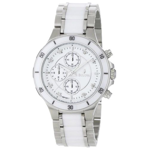 P125 Women's Diamond White Dial Steel & Ceramic Bracelet Chronograph Watch - Bulova - Modalova