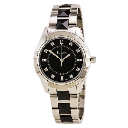 P136 Women's Diamond Accented Black Dial Black Ceramic & Steel Bracelet Watch - Bulova - Modalova