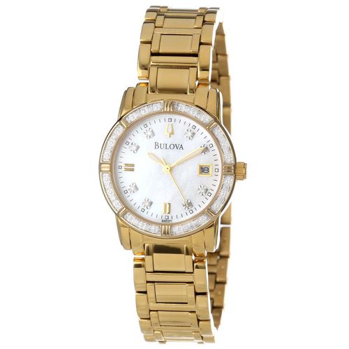 R165 Womens Highbridge White MOP Dial Gold Steel Bracelet Diamond Watch - Bulova - Modalova