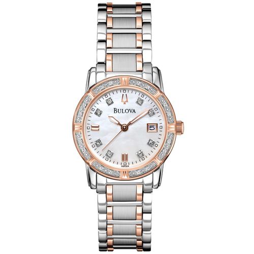 R199 Women's Diamond Accented Bezel White MOP Dial Two Tone Steel Watch - Bulova - Modalova