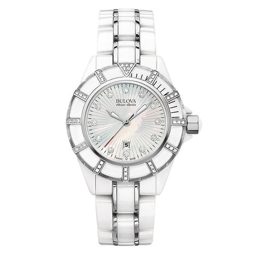 Bulova Accu-Swiss Women's Diamond Watch - Mirador Steel & Ceramic MOP Dial / 65R154 - Accutron - Modalova