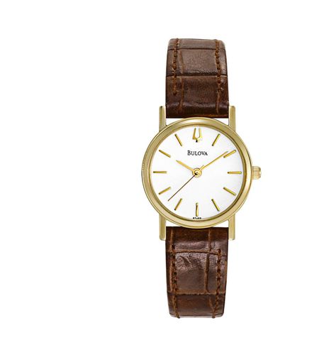 Ladies Gold Plated Brown Strap Watch 97L102 - Bulova - Modalova