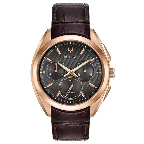 Men's Chronograph Watch - Curv Grey Dial Brown Leather Strap / 97A124 - Bulova - Modalova