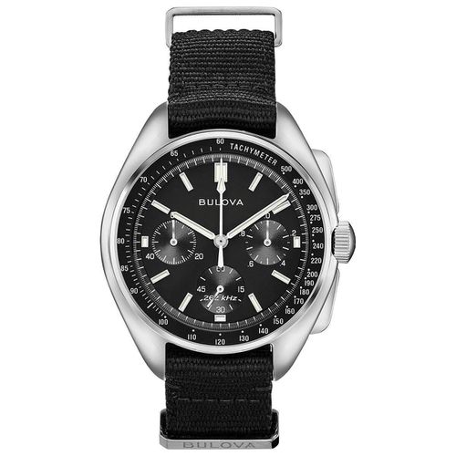 Men's Chronograph Watch - Lunar Pilot Black Dial Black Nylon Strap / 96A225 - Bulova - Modalova