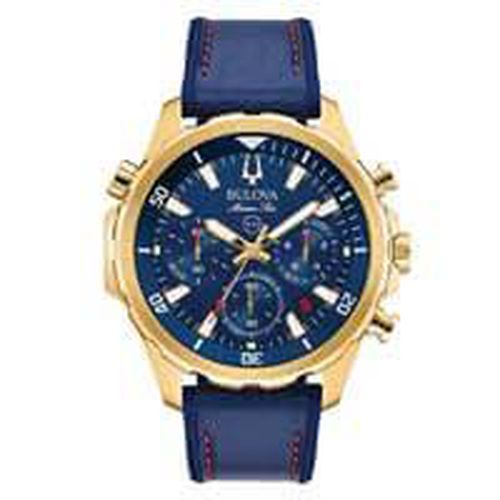 Men's Chronograph Watch - Marine Star Silicone & Leather Strap / 97B168 - Bulova - Modalova