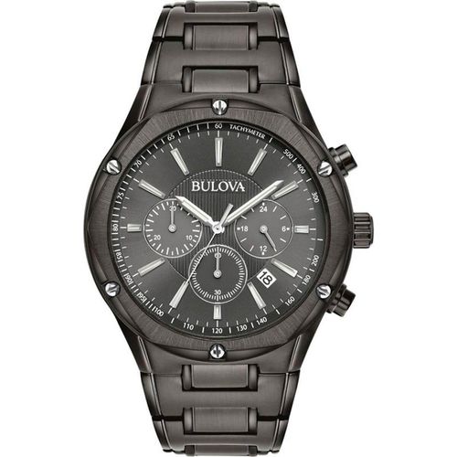 Men's Chronograph Watch - Quartz Black Dial Stainless Steel Bracelet / 98B286 - Bulova - Modalova