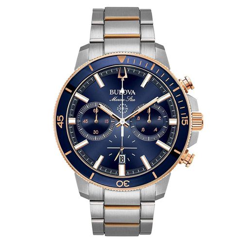 Men's Chronograph Two Tone Watch - Marine Star Blue Dial Dive / 98B301 - Bulova - Modalova