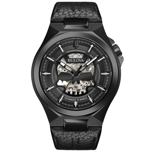 Men's Automatic Watch - Maquina Black Leather Strap / 98A238 - Bulova - Modalova