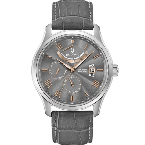 Men's Automatic Watch - Classic Wilton Grey & Rose Gold Dial Strap / 96C143 - Bulova - Modalova