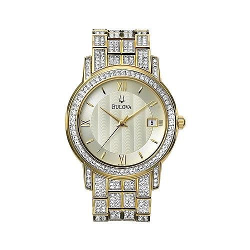 Men's Gold Plated Crystal Watch 98B009 - Bulova - Modalova