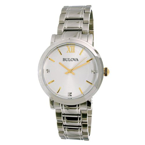 Men's Diamond Watch - Quartz Steel Bracelet Silver Tone Dial / 98D135 - Bulova - Modalova