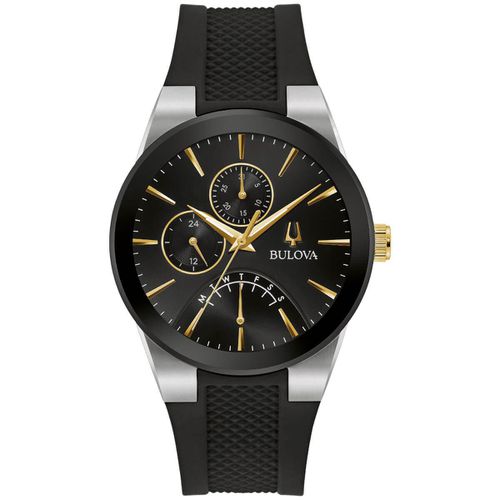Men's Quartz Watch - Futuro Day-Date Black Dial Silicone Strap / 98C138 - Bulova - Modalova