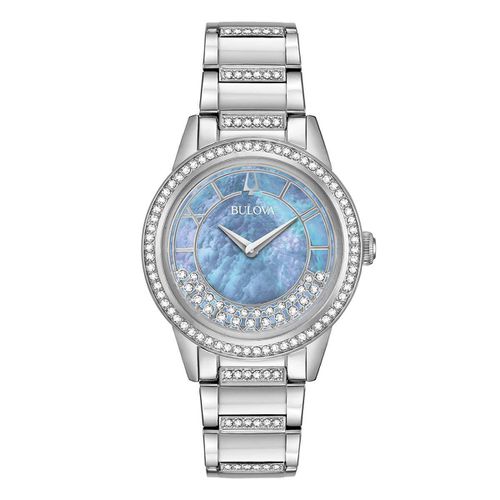 Women's Bracelet Watch - Crystal TurnStyle Blue MOP Dial Stainless Steel / 96L260 - Bulova - Modalova