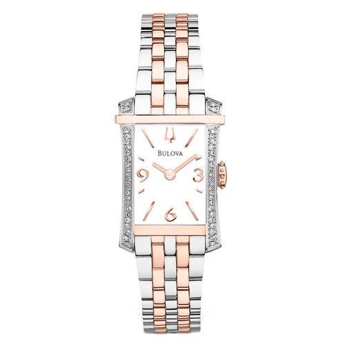 Women's Diamond Two Tone Steel Watch - Quartz White Dial / 98R186 - Bulova - Modalova