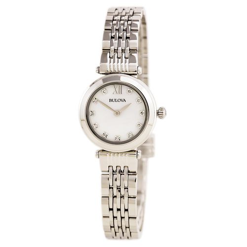 Women's Diamond Watch - Quartz Steel Bracelet White MOP Dial / 96P167 - Bulova - Modalova