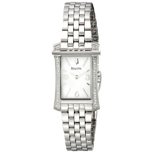 Women's Diamond Watch - Rectangular White Dial Steel Bracelet / 96R186 - Bulova - Modalova