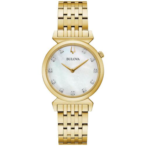 Women's Diamond Watch - Regatta White MOP Dial Yellow Gold Bracelet / 97P149 - Bulova - Modalova