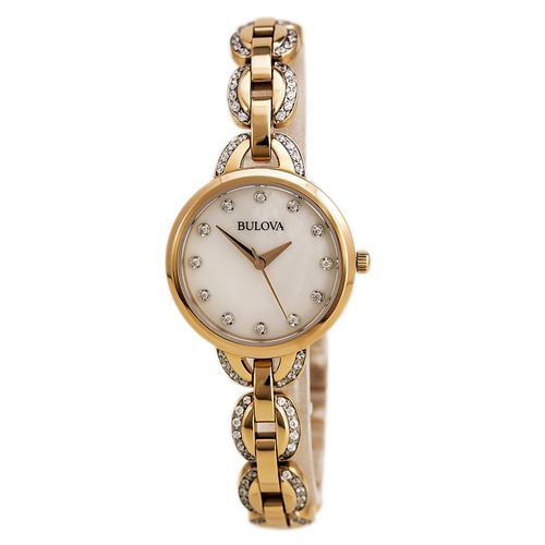 Women's Rose Gold Tone Steel Watch - Crystal Quartz MOP Dial / 98L207 - Bulova - Modalova
