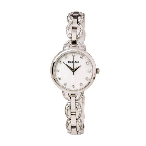 Women's Stainless Steel Bracelet Watch - Crystal Quartz MOP Dial / 96L203 - Bulova - Modalova