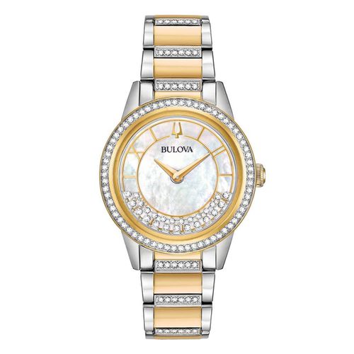 Women's Steel Bracelet Watch - Crystal TurnStyle MOP Dial Two Tone / 98L245 - Bulova - Modalova