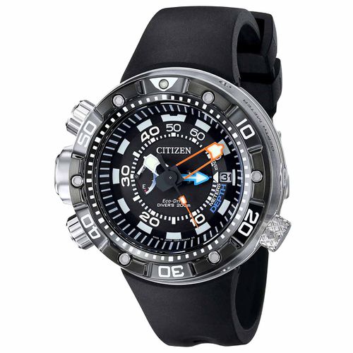 BN2029-01E Men's Aqualand Eco-Drive Sport Black Dial Black Rubber Strap Dive Watch - Citizen - Modalova