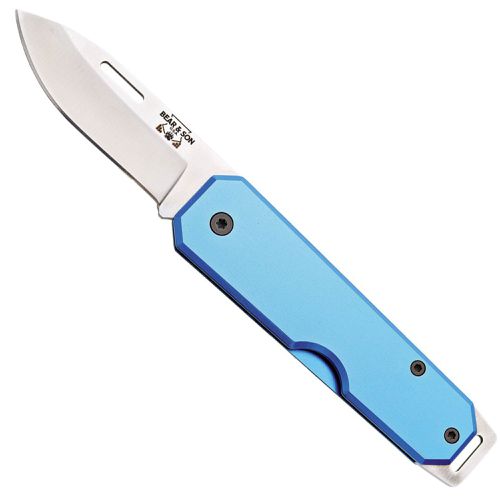 Knife - Aluminum Handle Steel Blade Blue Folding, 3 7/8 inch / BS110BL - Bear & Son - Modalova