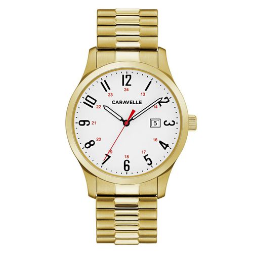 B117 Men's White Dial Yellow Gold Steel Expansion Bracelet Watch - Caravelle - Modalova