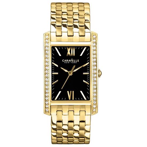 L119 Womens Crystal New York Black Dial Gold Plated Steel Watch - Caravelle - Modalova