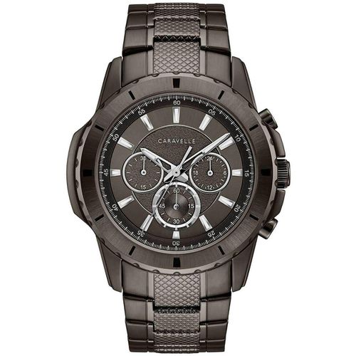 Men's Bracelet Watch - Quartz Chrono Gunmetal Dial Gunmetal Steel / 45A142 - Caravelle - Modalova