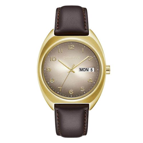 Men's Strap Watch - Dress Grey Dial Brown Leather / 44C109 - Caravelle - Modalova