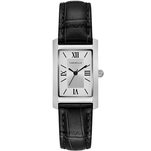 Women's Strap Watch - Classic White & Silver Tone Dial Black Leather / 43L202 - Caravelle - Modalova