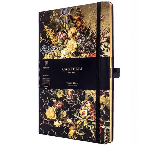 A5 Notebook - Vintage Floral Ivory Paper Medium, Ruled, Rose / QC6CB-002 - Castelli - Modalova