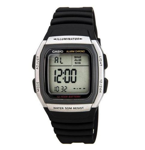 W96H-1A Men's Casual Classic Digital Grey Dial Alarm Chronograph Black Strap Watch - Casio - Modalova
