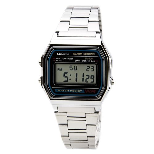 A158WA-1 Men's Classic Digital Grey Dial Stainless Steel Chrono Stop Watch - Casio - Modalova