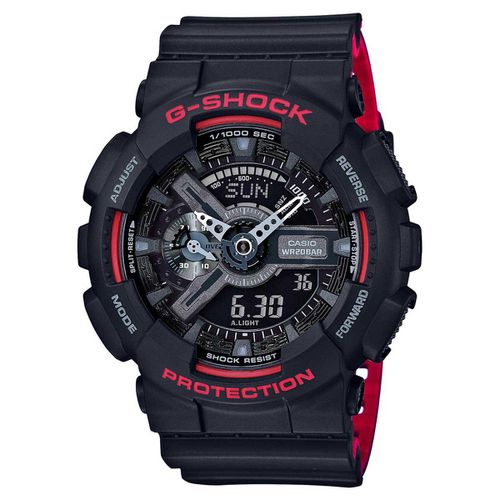 GA110HR-1A Men's G-Shock Black & Red Resin Strap World Time Black Ana-Digi Dial Dive Watch - Casio - Modalova