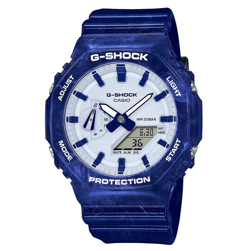 Men's Quartz Watch - G-Shock White Ana-Digi Dial Blue Resin Strap / GA2100BWP-2A - Casio - Modalova
