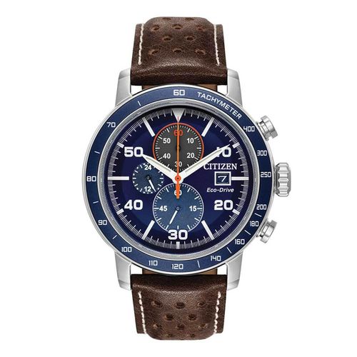 Men's Chronograph Watch - Brycen Blue Dial Brown Leather Strap / CA0648-09L - Citizen - Modalova