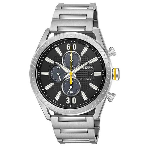 Men's Chronograph Watch - CTO Eco-Drive Black Dial Steel Bracelet - Citizen - Modalova