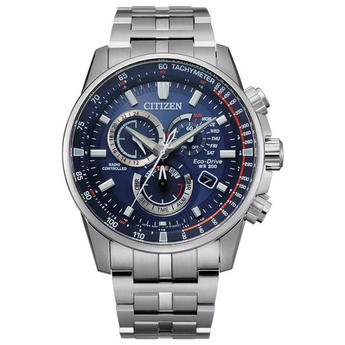 Men's Chronograph Watch - PCAT Blue Dial Silver Tone Bracelet / CB5880-54L - Citizen - Modalova