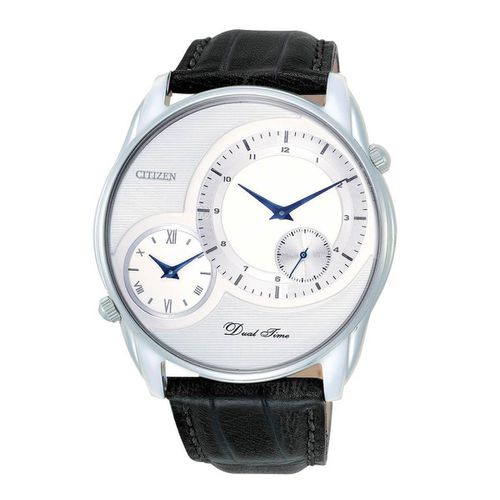 Men's Dual Time Watch - Quartz Black Leather Strap / AO3009-04A - Citizen - Modalova