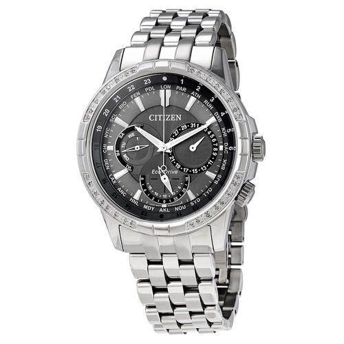 Men's Diamond Watch - Calendrier Grey Dial Steel Bracelet / BU2080-51H - Citizen - Modalova