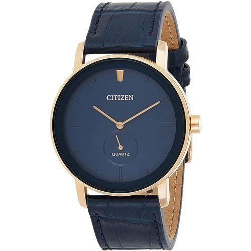 Men's Quartz Watch - Rose Gold Tone Case Navy Blue Leather Strap / BE9183-03L - Citizen - Modalova