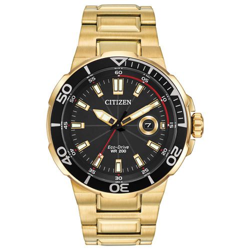 AW1422-50E Men's Endeavor Eco-Drive Black Dial Yellow Gold Steel Bracelet Dive Watch - Citizen - Modalova