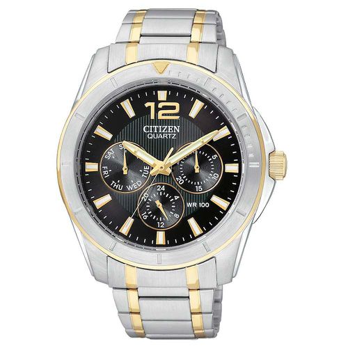 AG8304-51E Men's Quartz Black Dial Two Tone Stainless Steel Bracelet Watch - Citizen - Modalova