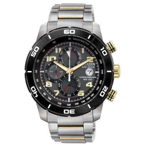 CA0469-59E Men's Primo Eco-Drive Black Dial Two Tone Bracelet Chronograph Watch - Citizen - Modalova