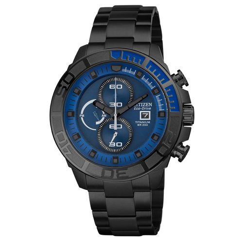 CA0525-50L Mens Super Eco-Drive Blue Dial Black Titanium Chronograph Dive Watch - Citizen - Modalova
