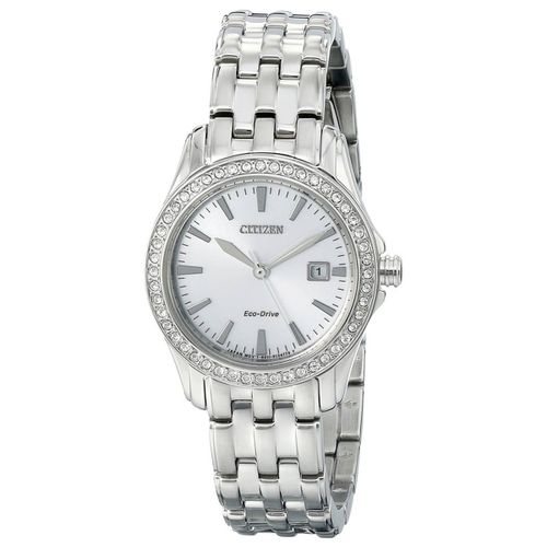EW1901-58A Women's Eco-Drive Silhouette White Dial Steel Bracelet Crystal Watch - Citizen - Modalova