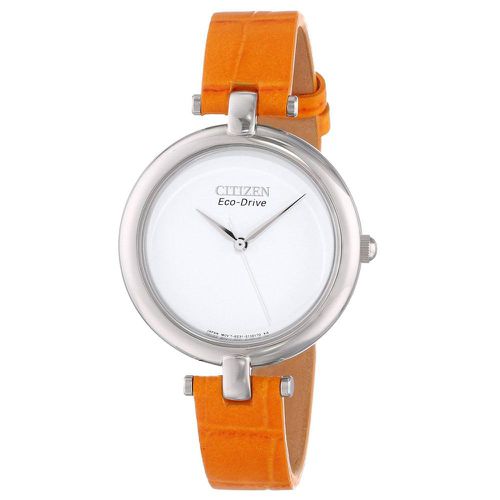 EM0250-01A Women's Silhouette Eco-Drive White Dial Orange Leather Strap Watch - Citizen - Modalova