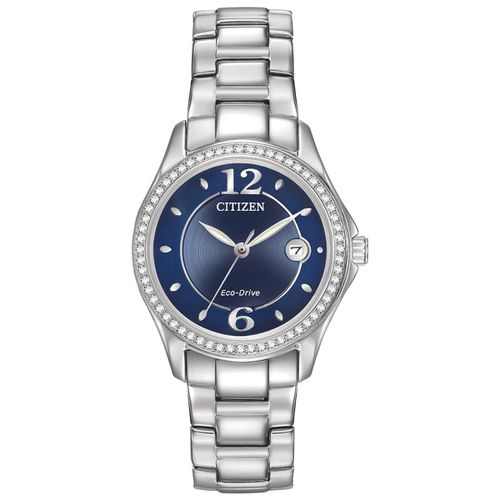 FE1140-86L Women's Silhouette Swarovski Crystal Accented Bezel Blue Dial Watch - Citizen - Modalova
